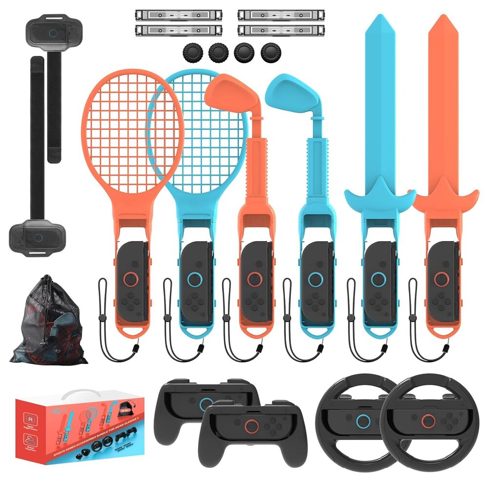 20 in 1 Sports Nintendo Switch 2/1 Bundle, Grips, Steering wheels, Tennis & More